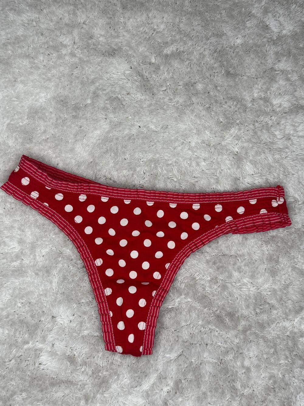NWT Victoria’s Secret Red White Polka Dot Cotton Thong XS 2011